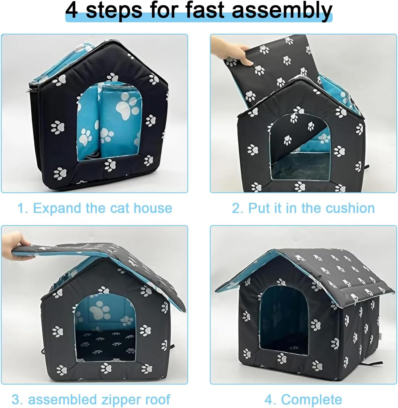 Outdoor Cat House, Waterproof Cave for Feral Cats and Dogs, Indoor/Outdoor Weatherproof Shelter (Black, Large) image number 1