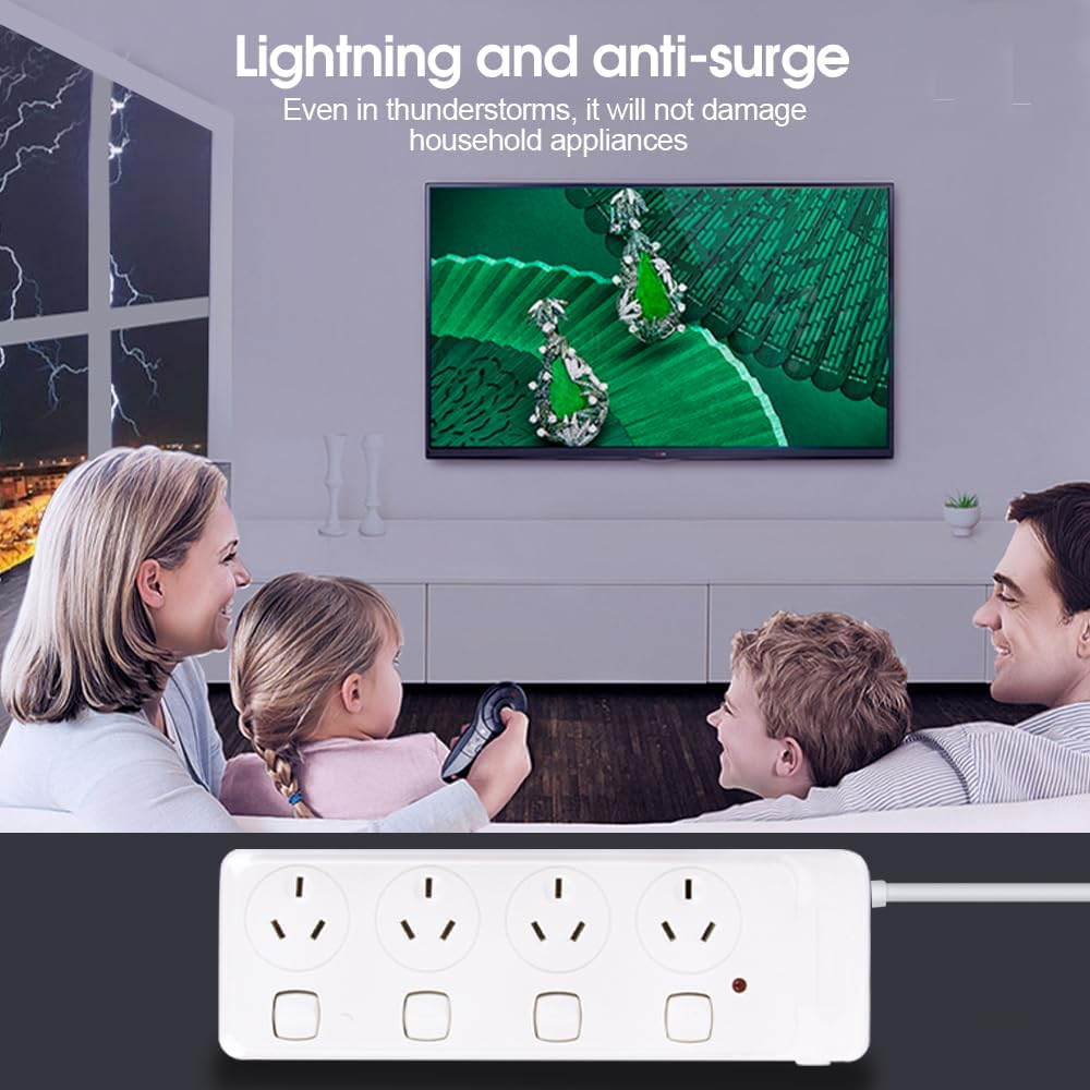 Surge Protectors with 4 Outlet，Power Board with Individual Switches, Power Strip with Protected Indicator Light SAA Certified 1 Meter 240V image number 3
