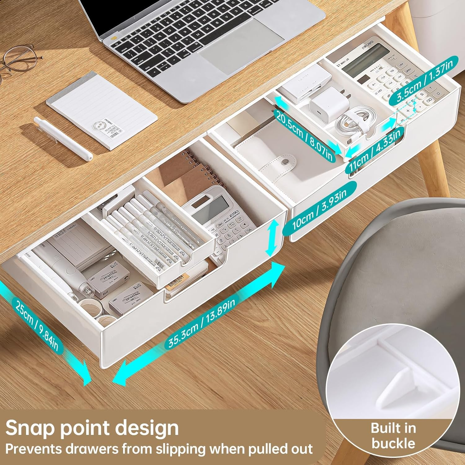 Under Desk Storage Drawer, White, Slide Out Design, 2 Installation Methods, for Office and Home image number 6