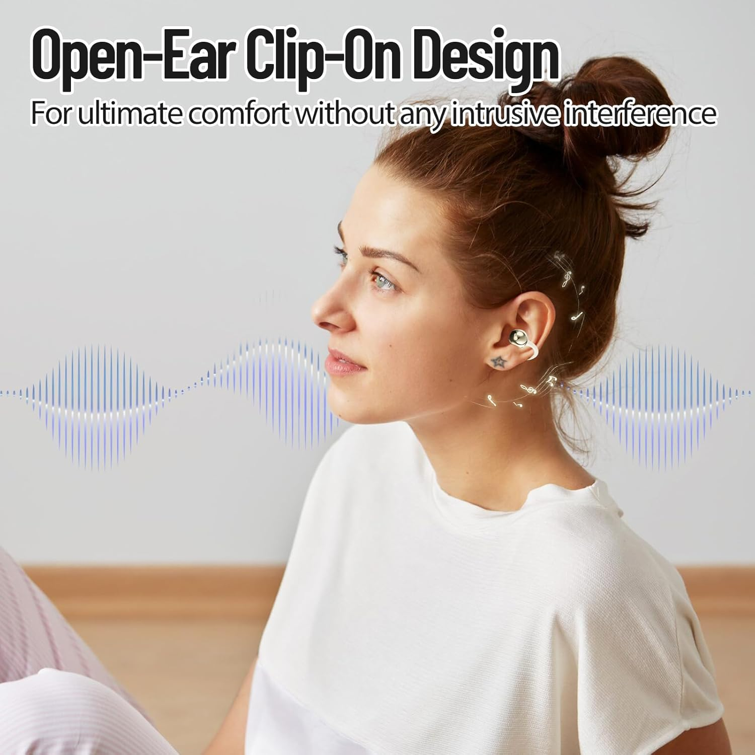 PTHTECHUS Open Ear Headphones, Bluetooth 5.4 with ENC Audio Wireless Earbuds, 40H Playback, Noise Cancelling Calls, Lightweight Comfort Stable Fit Wireless Open Earphones for Sports Working (White) - Black image number 2