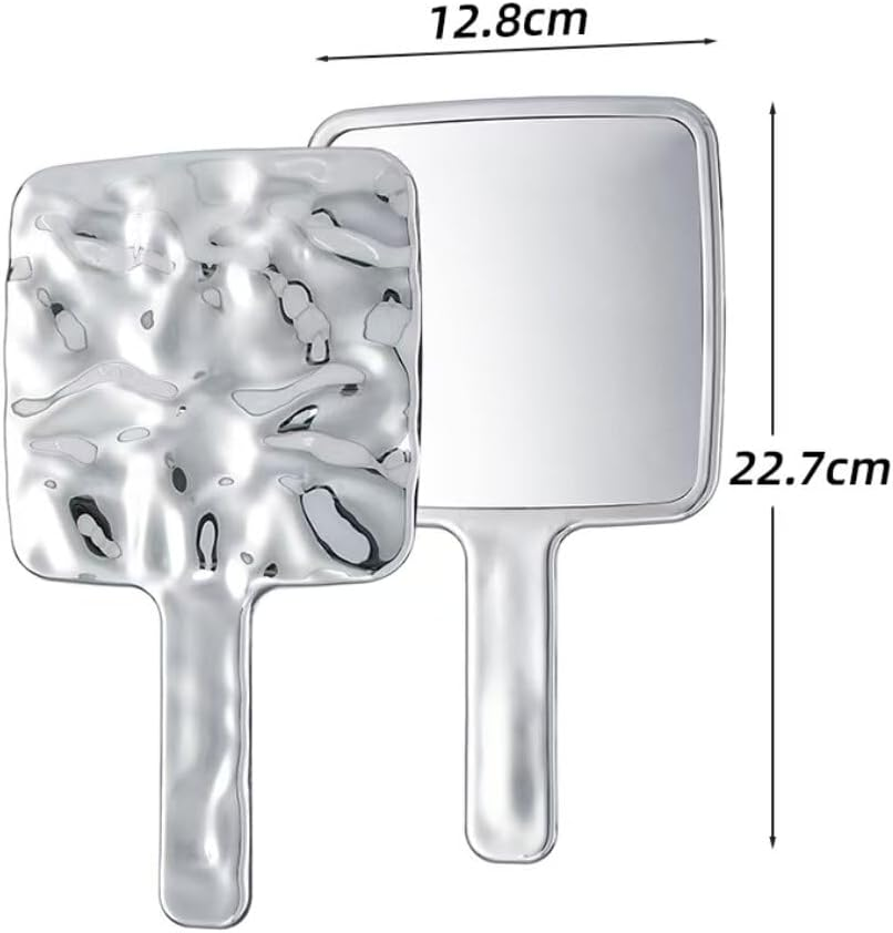 2Pcs Water Ripples Hand Mirror for Makeup,Water Ripples Hand Mirror with Handle,Square Water Ripples Hand Mirror with Handle,Silver Water Ripples Makeup Mirror Square Water Ripples Mirror with Handle image number 1