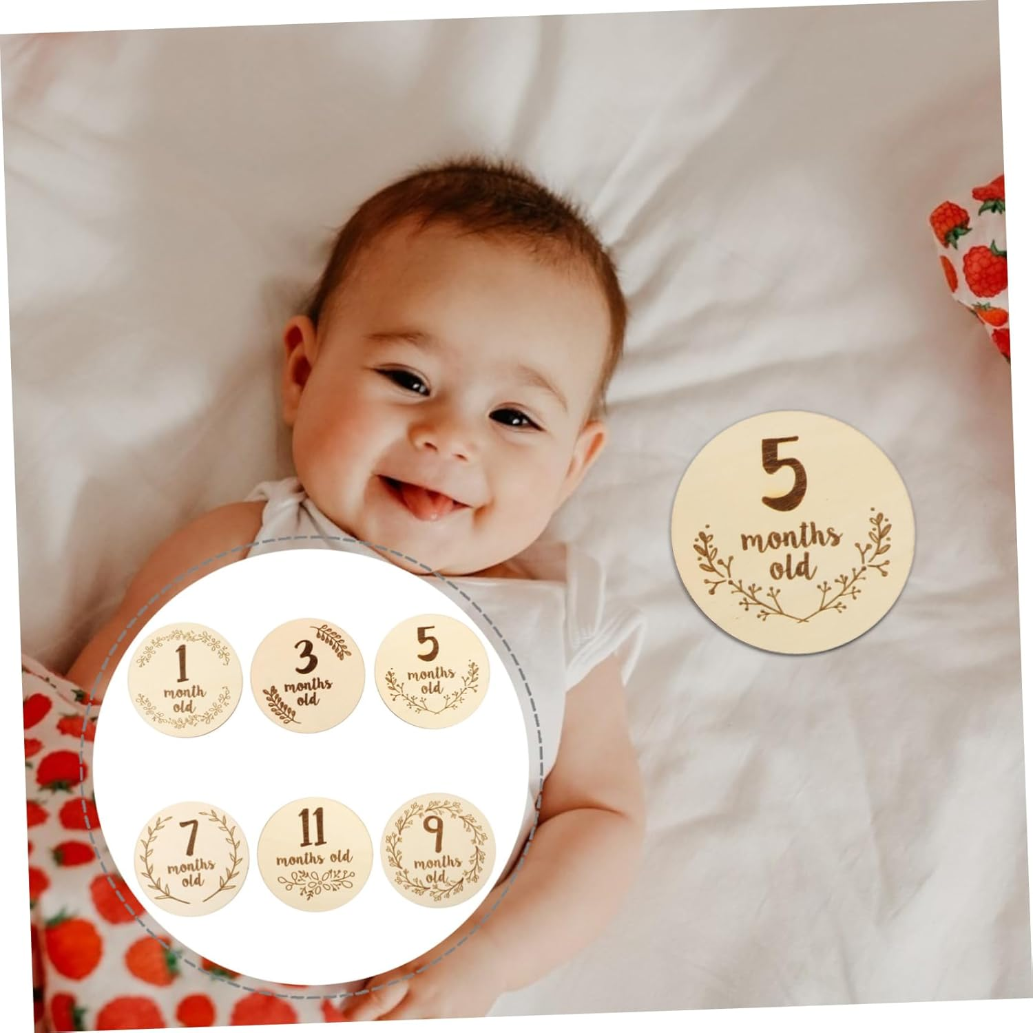 Alasum 6Pcs Double-Sided Photo Props Newborn Photo Props Newborn Cards One Month Baby Card Newborn Baby Cards Baby Monthly Card First Year Growth Card Wood Signs Wooden Ta1 Pearlescent Cd image number 4