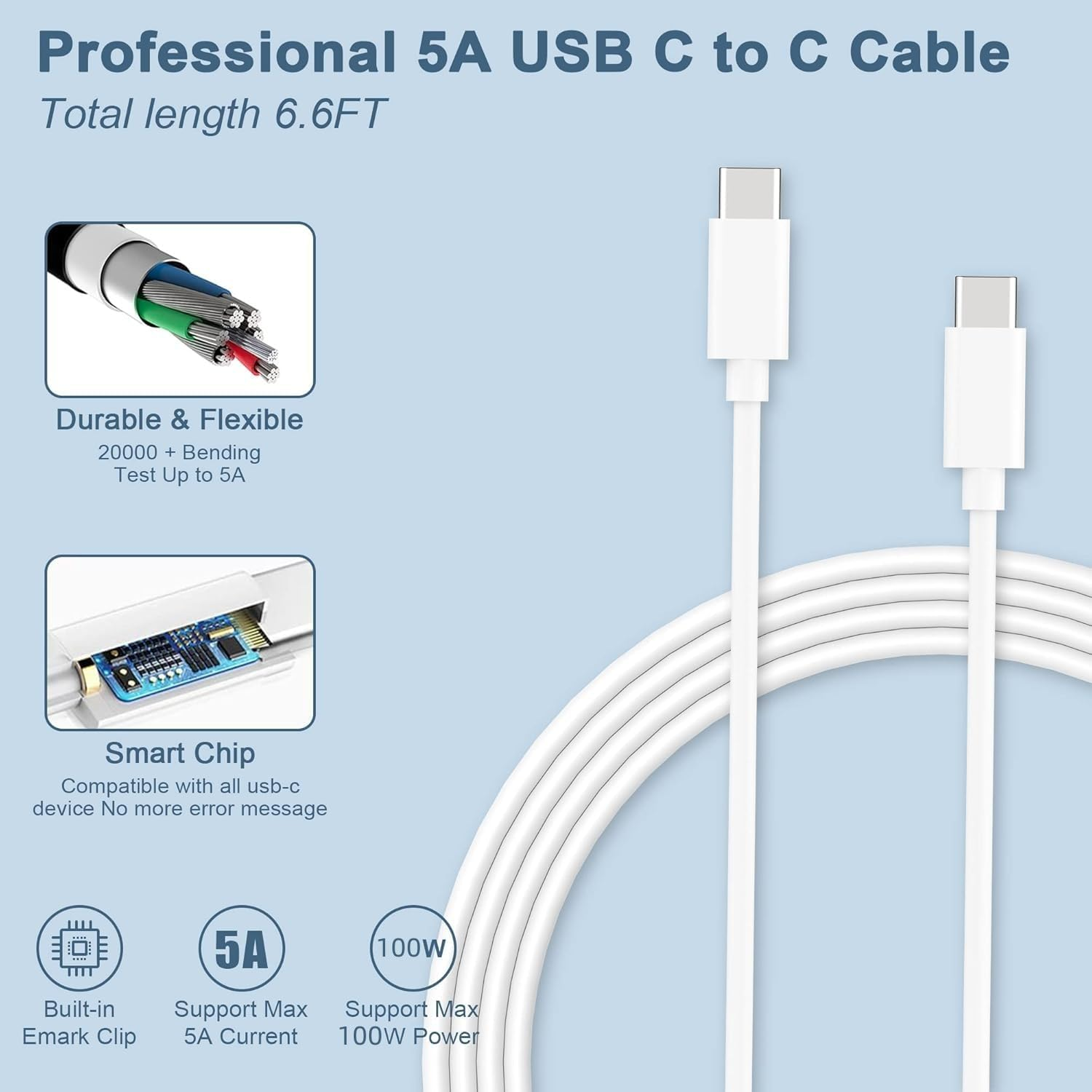 100W Macbook Pro Charger,Usb C Fast Charger Power Adapter Compatible with Macbook Air 13 Inch,Macbook Pro 16, 15, 14, 13 Inch, Ipad Pro 2023/2022/ 2021/2020/ 2019/2018...USB C to C Cable Power Adapter image number 6