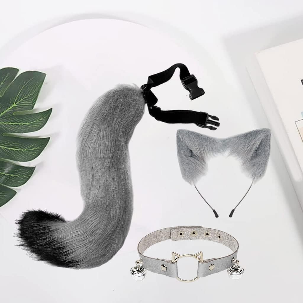 Fox Ears Hair Hoop & Fox Tail Set, Soft Faux Fur Fox Costume Fancy Dress Cosplay Animal Dress up Adult Kids Halloween Party Costume - White image number 5