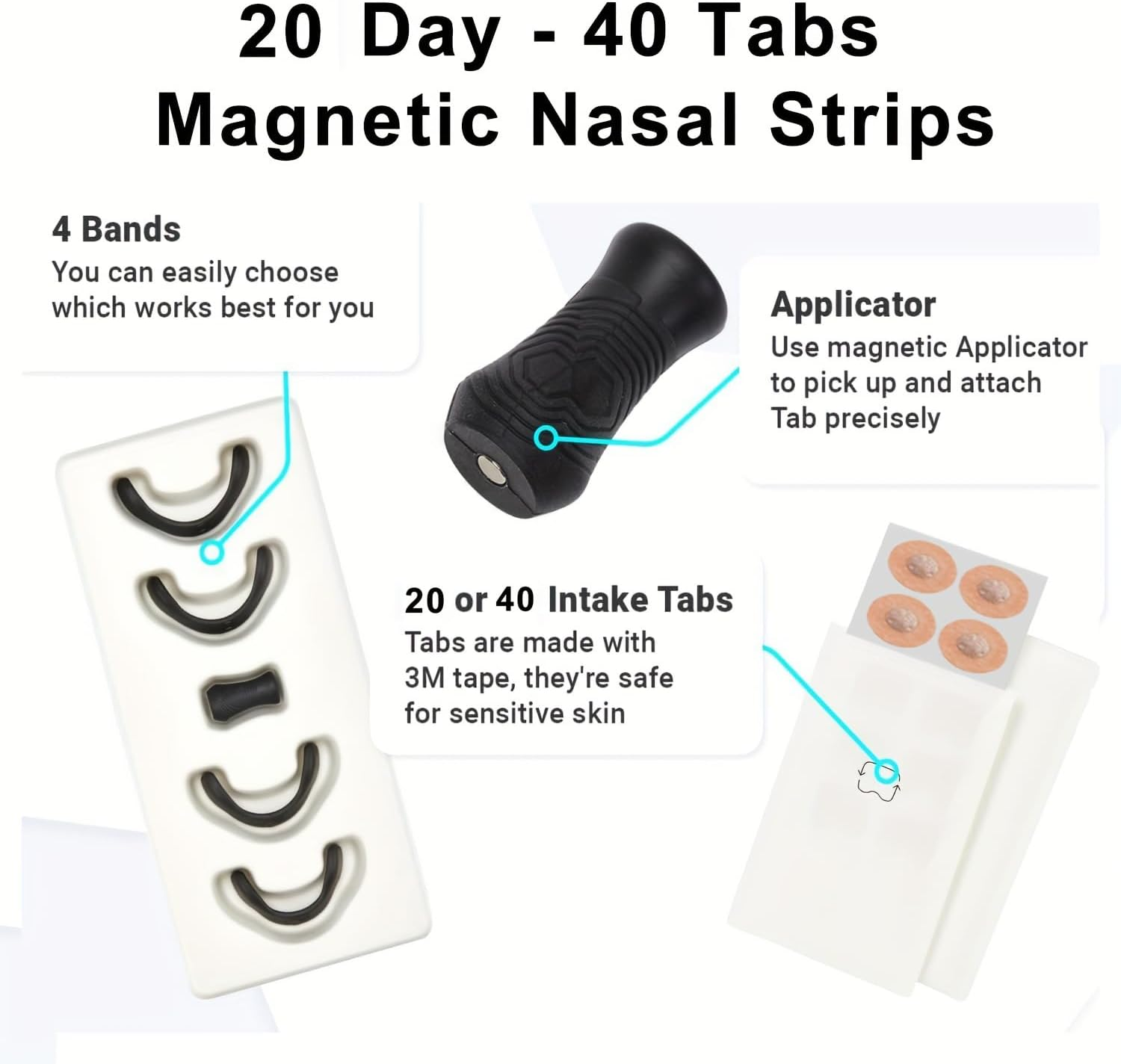 40 Pcs Magnetic Breathing Nasal Strip - anti Snoring Nose Strips with Nose Clips,Reduce Snoring & Improve Sleep Quality for Men & Women, Home,Travel, Sports Sleep Breathing Strips