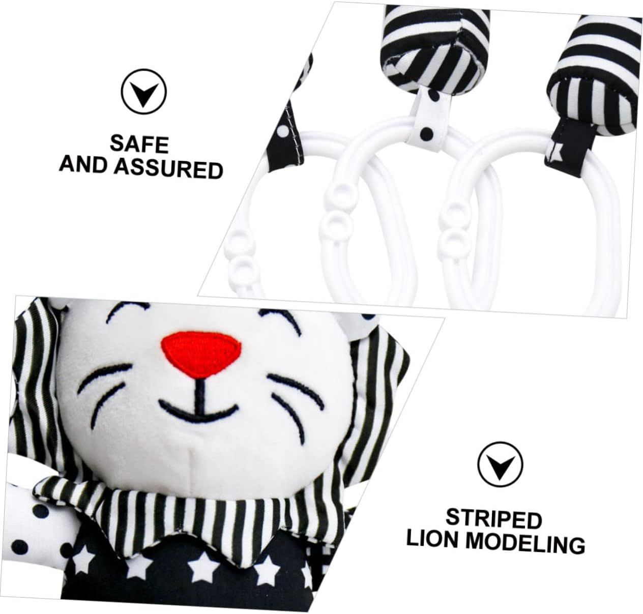 Milisten Black and White Crib Pendant Rattle for Newborns Early Education Plaything with Wind Chime Sound Visual and Hearing Development Cartoon Animal Design for Cot image number 3