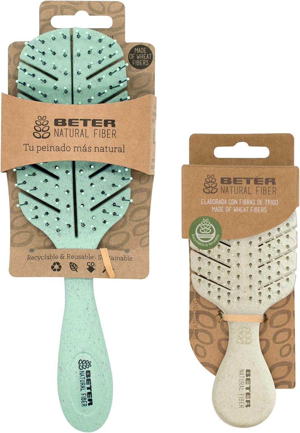 Beter - Hair Brush Set - anti Pull Brush + Mini Brush Ideal for Travel - Sustainable and Recyclable Natural Fibre image number 1