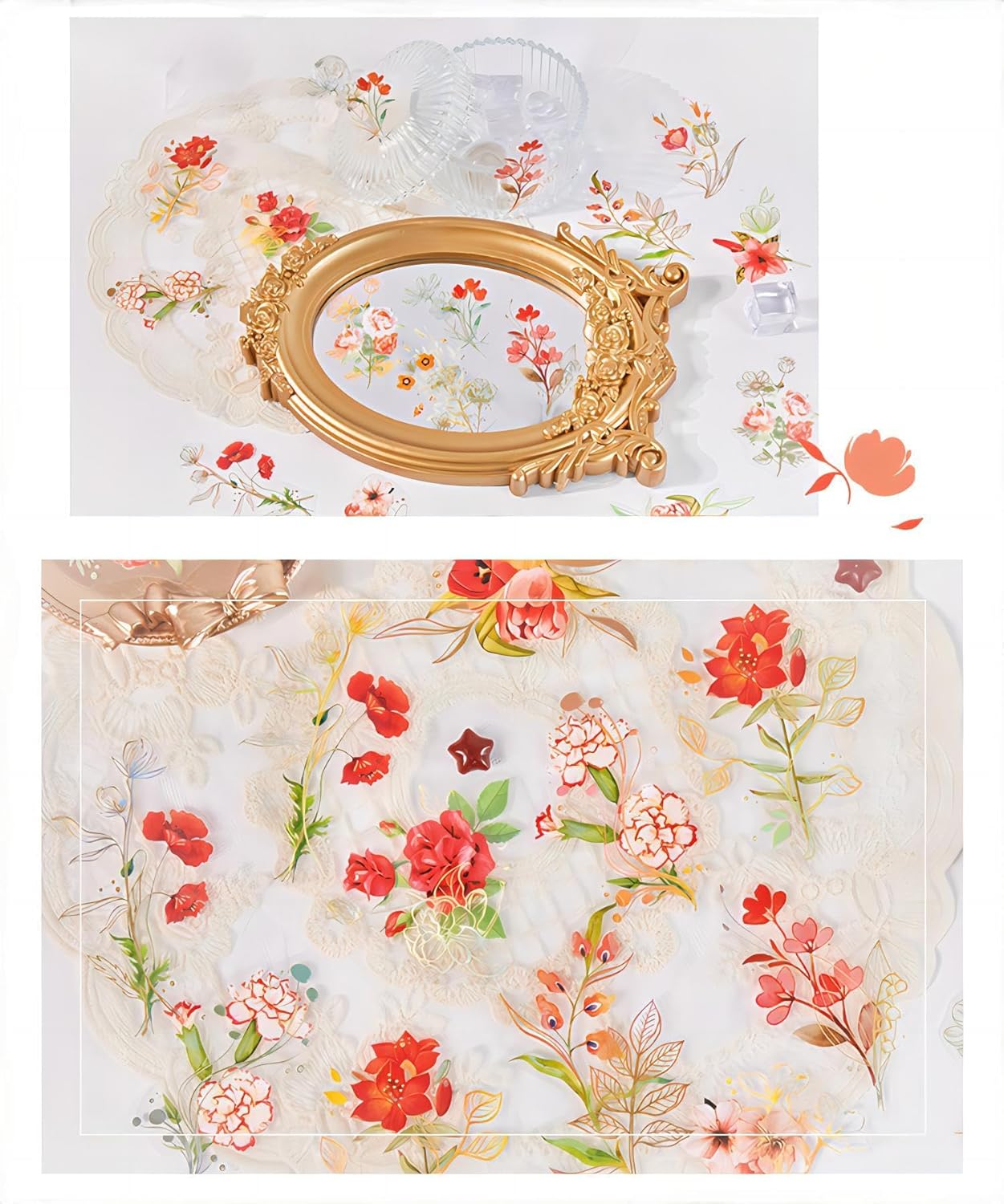 Lehuan 320PCS/ 8Pack Retro Pretty Floral Stickers, Self-Adhesive Nature Themes Plants Flowers Stickers for Scrapbooking, Arts, DIY Craft, Journal, Album, Card Making, Water Bottle Laptop Decorative image number 6