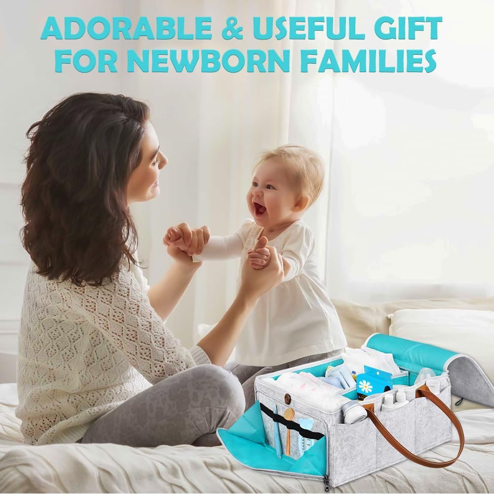 TINY SPARK Baby Diaper Caddy Organizer with Lid,Large Diaper Caddy with 7 Pockets and 5 Compartments,Foldable Diaper Tote Bag with Leather Handle for Travel, Car, Changing Table image number 6