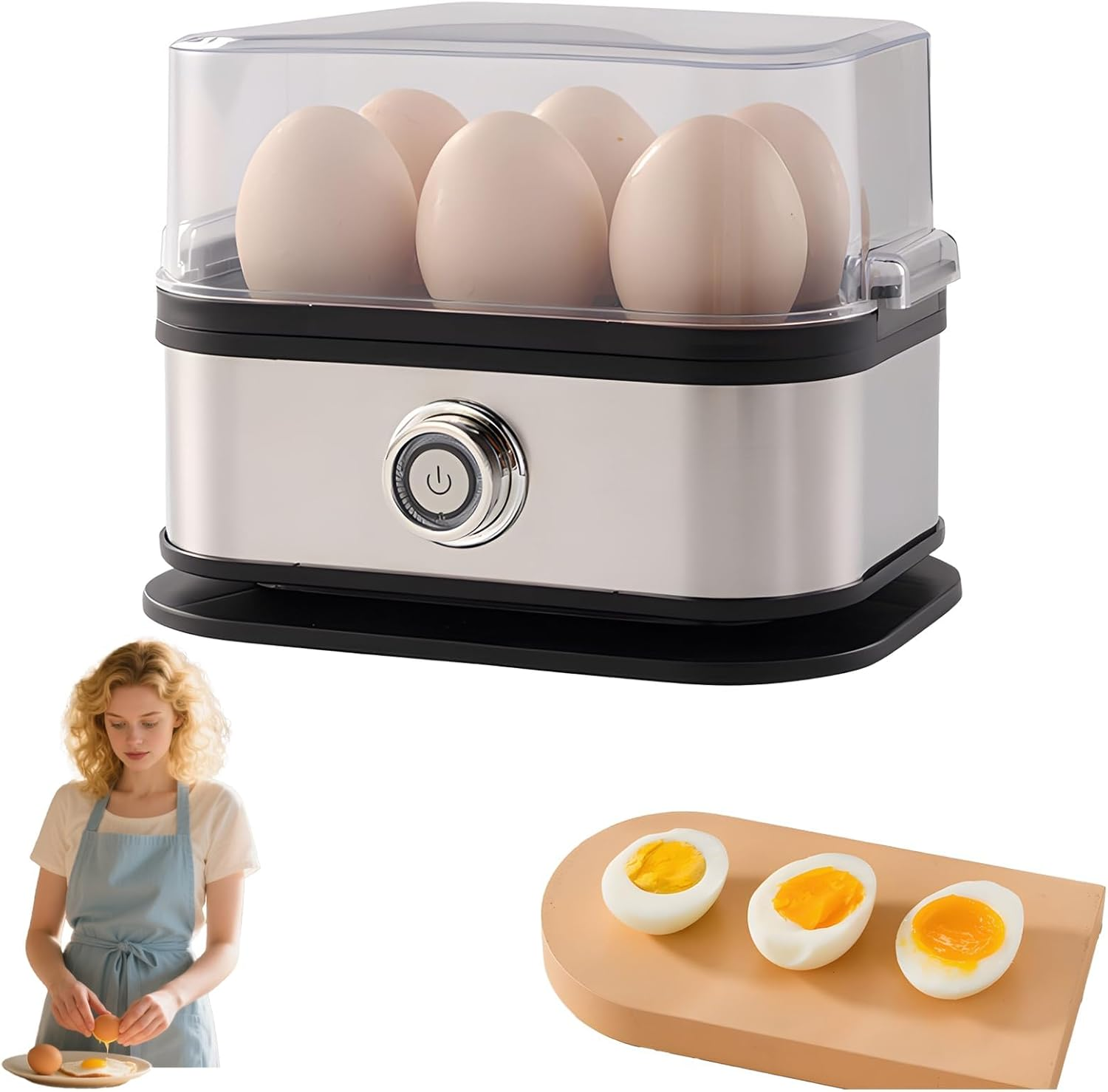 Egg Cooker Electric, 6 Eggs Capacity with Auto Shut-Off, Stainless Steel Egg Boiler, Small Kitchen Appliances Food Steamer with Water Measuring Cup, BPA Free, Easy to Clean image number 1