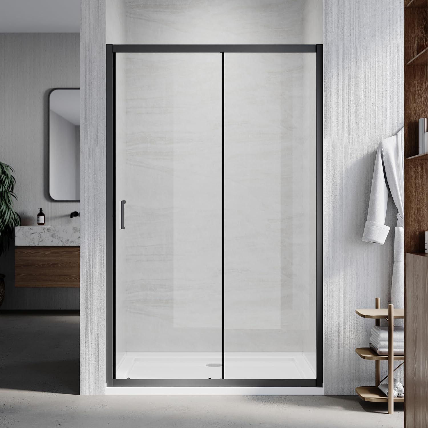 ELEGANT Sliding Shower Door, Black Framed Shower Screen, 5Mm Tempered Glass, Wall to Wall Shower Door, Single Aluminium with 1100X1900Mm, No Base and Waste Outlet image number 5