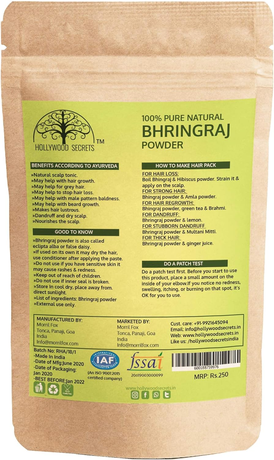 Hollywood Secrets 100% Pure Organic Bhringraj Powder for Hair Growth Elipta Alba image number 2