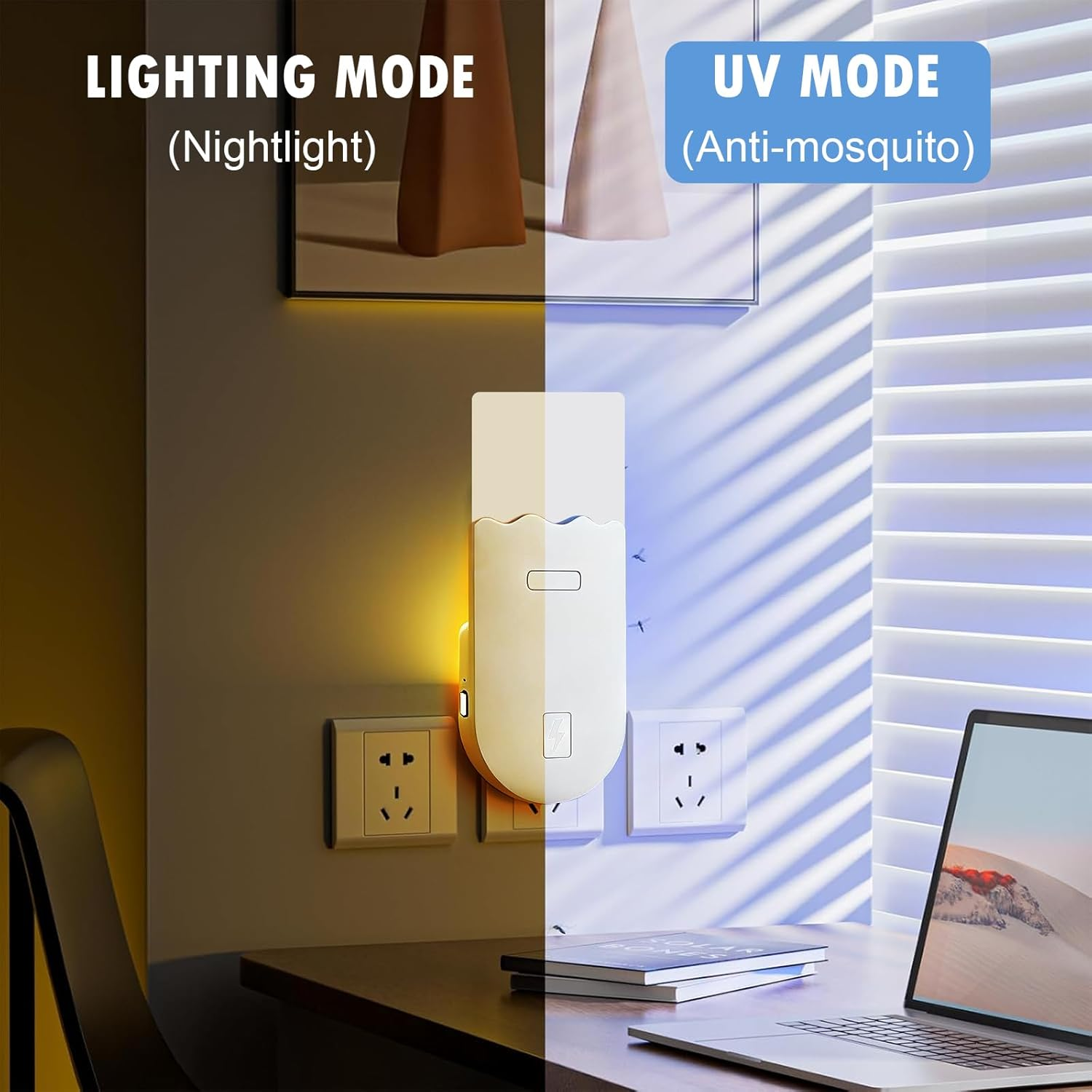 2 Pack Flying Insect Trap, 2 in 1 Indoor Plug-In Mosquito Killer, Fly Trap for Flies, Fruit Flies, Moths & Gnats, UV Attractant Catcher & with Stepless Dimming Night Light,10Pcs Adhesive Cards image number 2