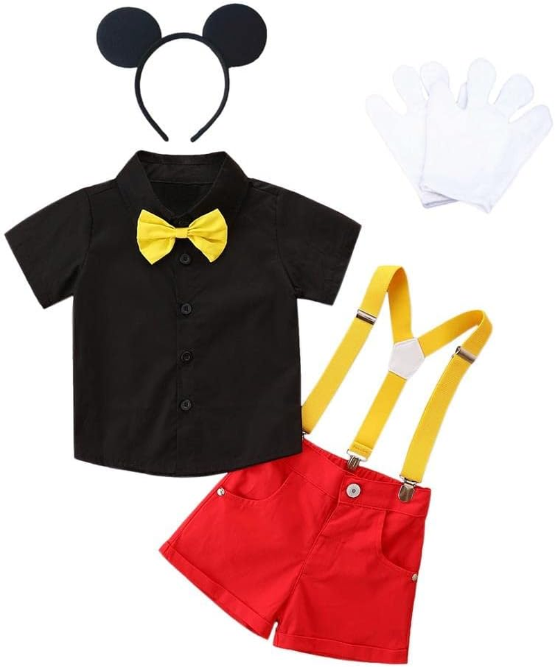 Dressy Daisy Baby Toddler Boys Mouse Halloween Costume Suspenders Suit Fancy Party Dress up Set with Mouse Ears and Gloves for 6 Months to Size 7