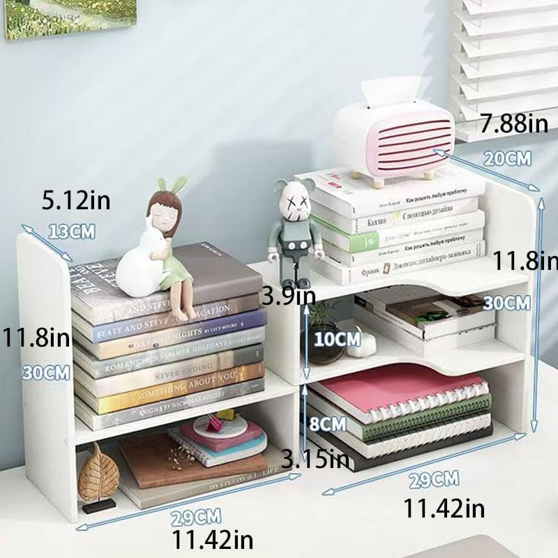 Hbluefat Corner Desktop Bookshelf Organizer, Adjustable Wood Tabletop Small Bookcase, Counter Top Display Storage Shelf/Rack for Home Office (White) image number 4