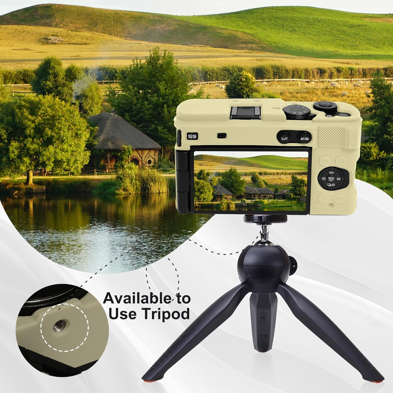 Rieibi Silicone Case for Panasonic Lumix DC-S9 Camera Case with 2PCS Screen Protector,Lightweight Camera Case for Panasonic Lumix S9 Case, Off-White, Camera Case image number 3