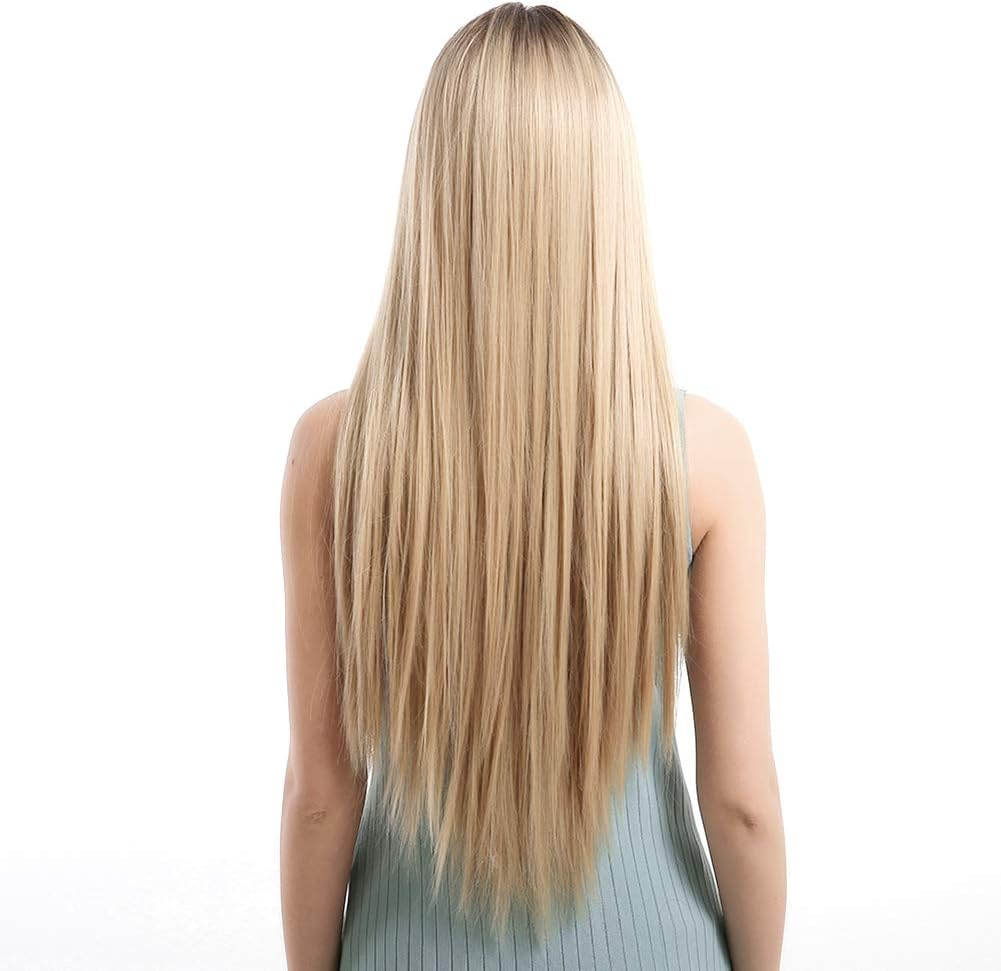 Synthetic Hair, Blonde Layered Synthetic Hair Wigs, Front Lace Wig, Long Straight Blonde Hair, Synthetic, Heat Resistant Fibre Hair for Women, 70 Cm, Lc288 image number 4