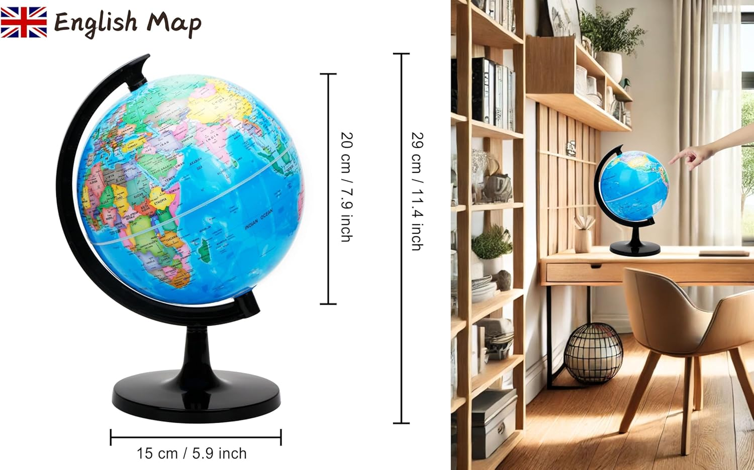 Exerz 20Cm World Globe Educational - Swivel Rotating Earth Globe - Political Map English - Diameter 20Cm (Engish) image number 5