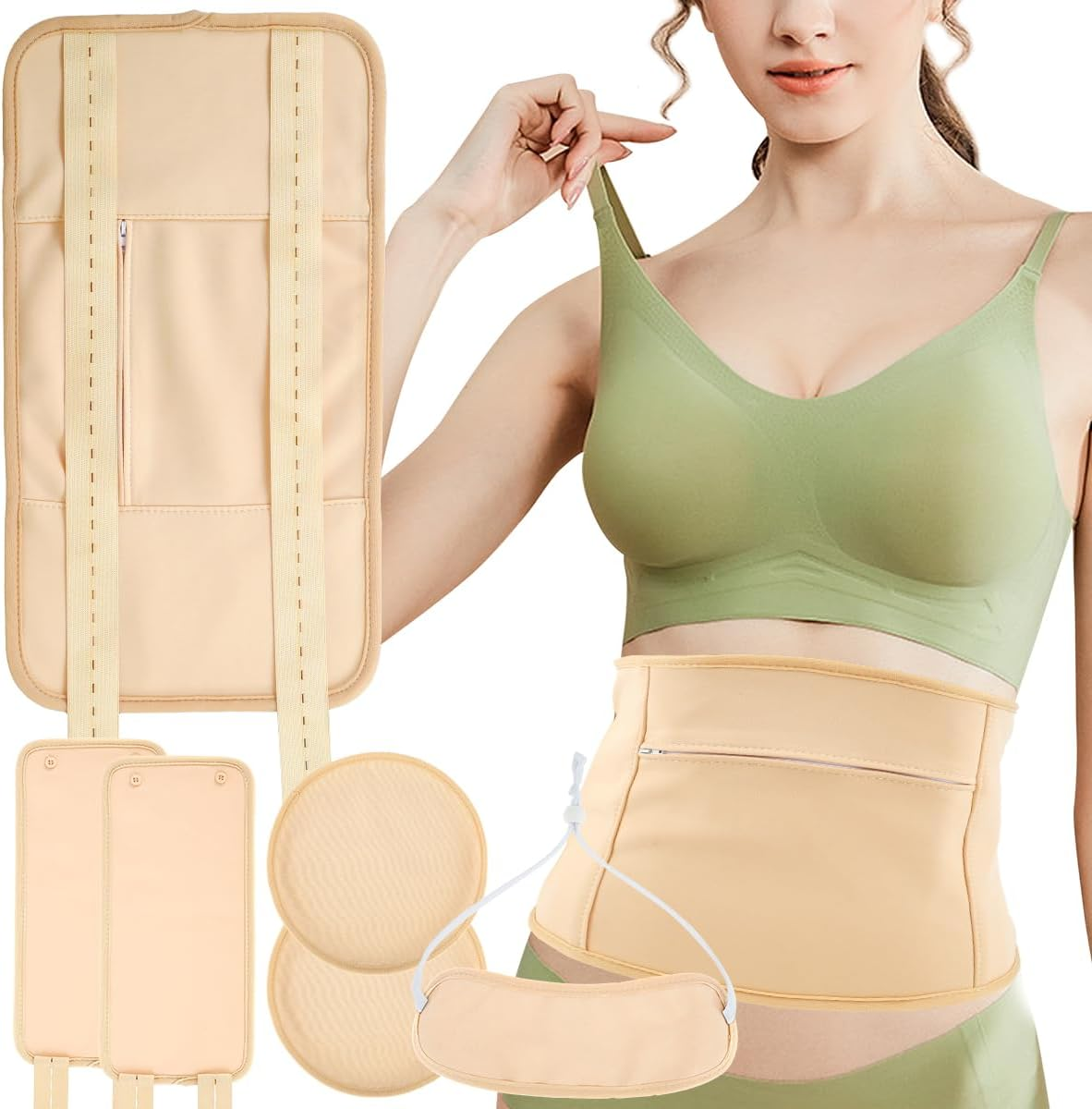 6 Pcs Oil Pack Wrap, Waist Neck Oil Pack Set, Organic Oil Pack, Organic Cotton Flannel for Oil Packs, Oil Pack Kit for Waist and Neck, Khaki (A 2)