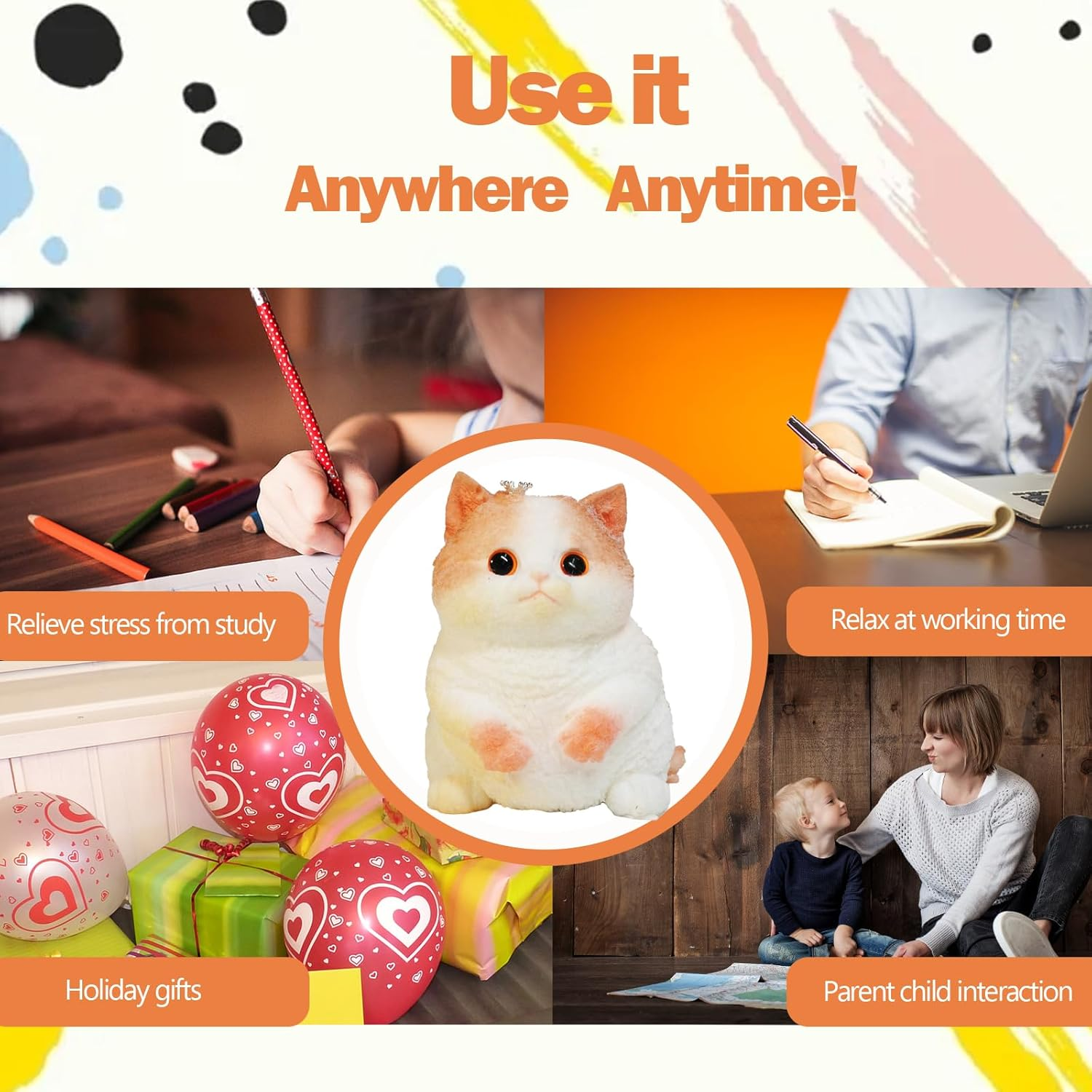 Taba Giant Cat Squishy for Kids Adults, Big Furry Cat Squishy Toys for Stress Relief, Super Soft Squeeze Fidget Toy (Crown Cat) image number 3