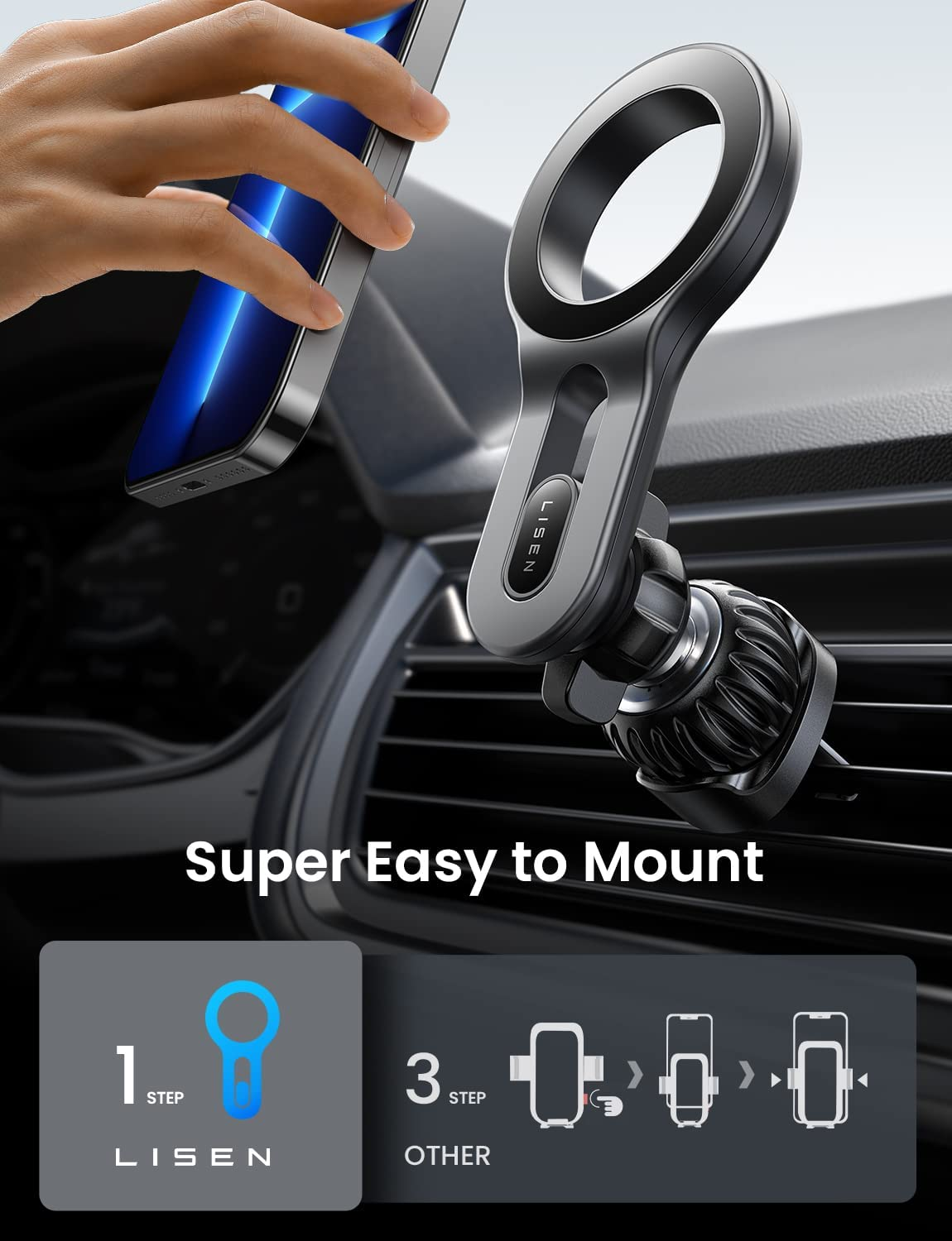 LISEN for Magsafe Car Mount Magnetic Phone Holder Car Mount Mobile Phone Vent Magnetic Easily Install Iphone Car Holder Mount Fit for Iphone 17 Air 16 15 14 13 Pro plus Max Mini Magsafe Cases image number 6