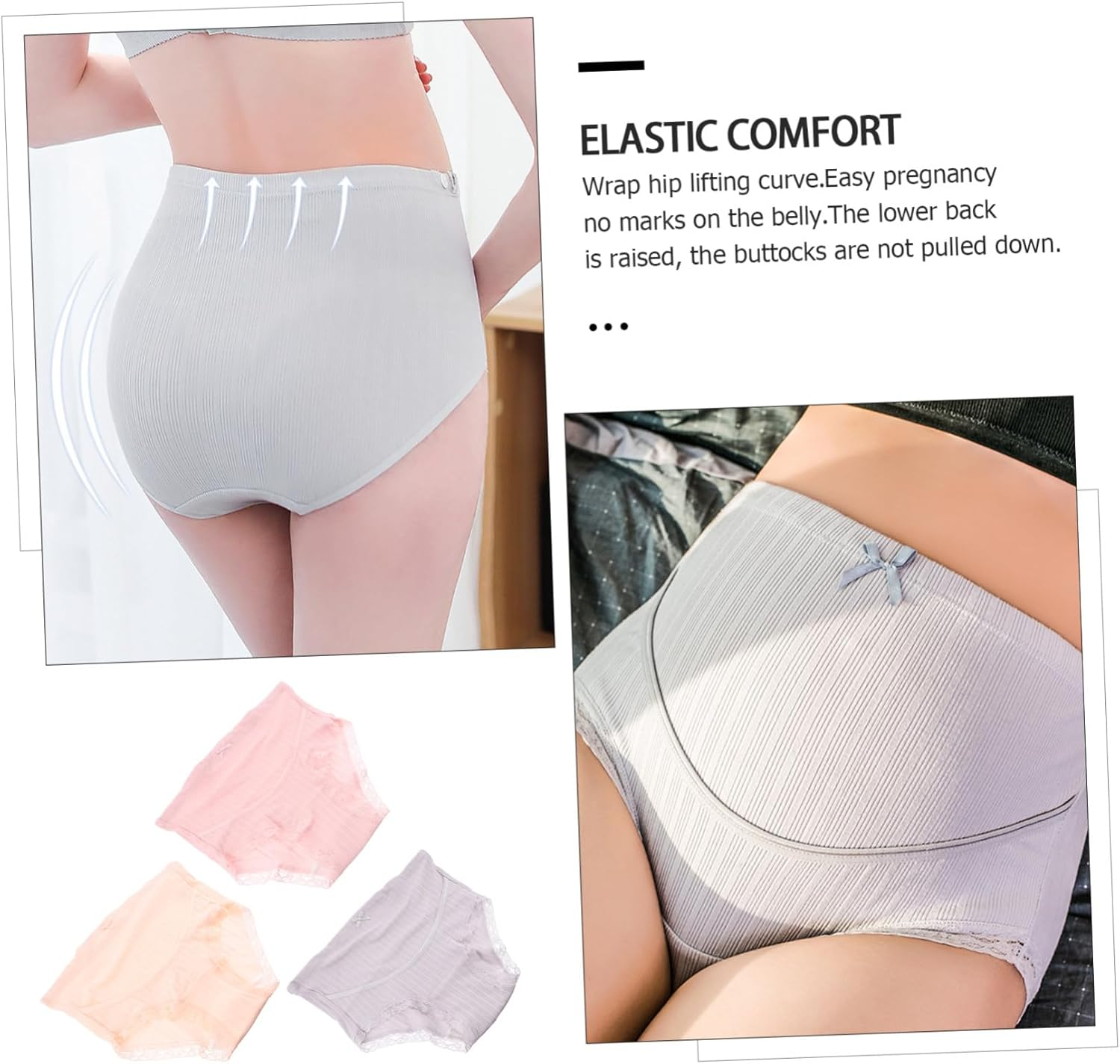3Pcs Cotton Maternity High Waist Panties Adjustable Pregnant Women Underwear Lightweight Breathable Soft Splice Briefs for Summer Bump Support image number 6