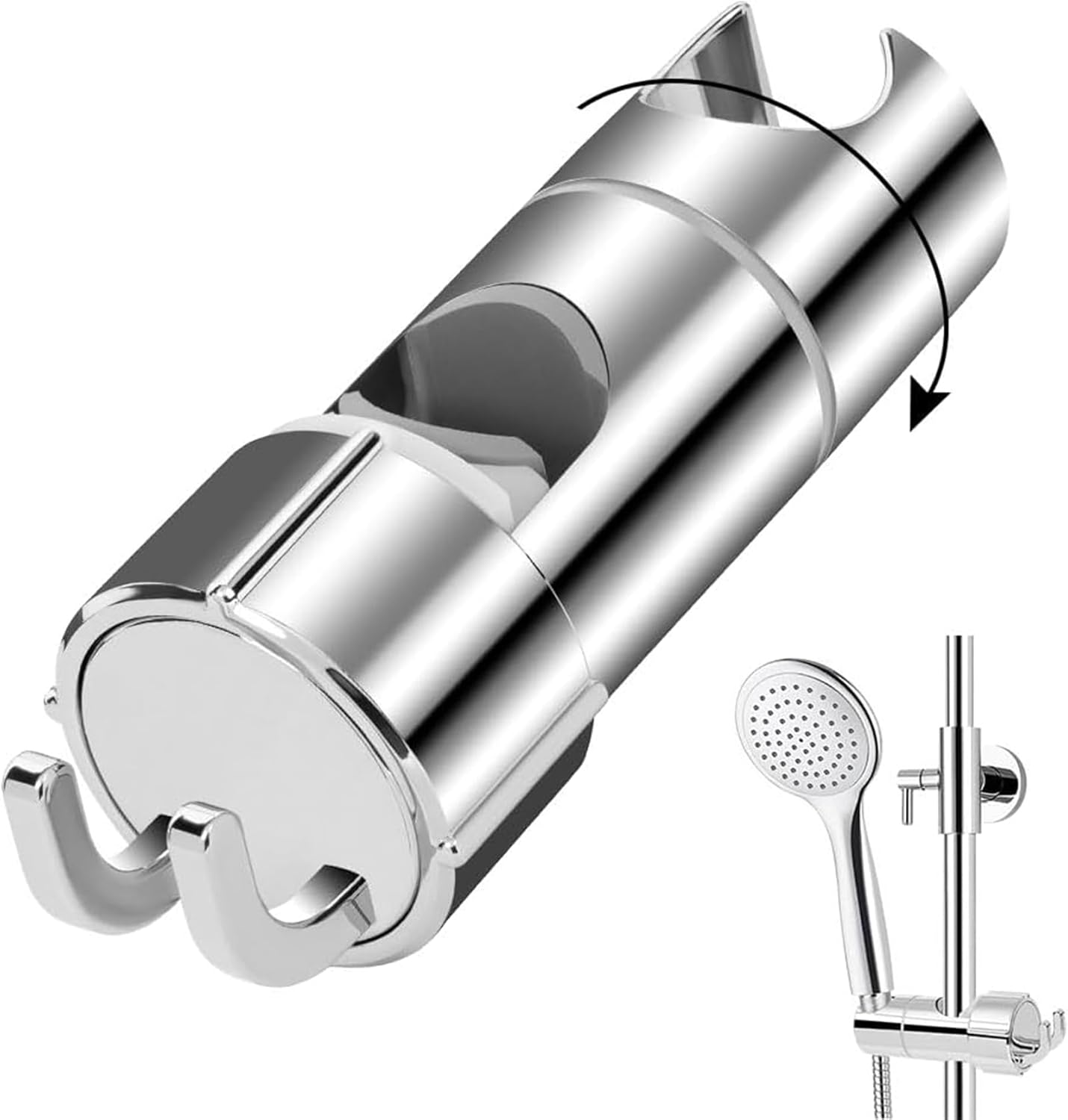 Shower Head Holder, 16-27Mm Slider Bar Adjustable Shower Head Holder for Slide Bar Slider Clamp Bathroom Replacement, 360 Degree Rotating Sprayer Holder with 2 Hookssilver image number 5