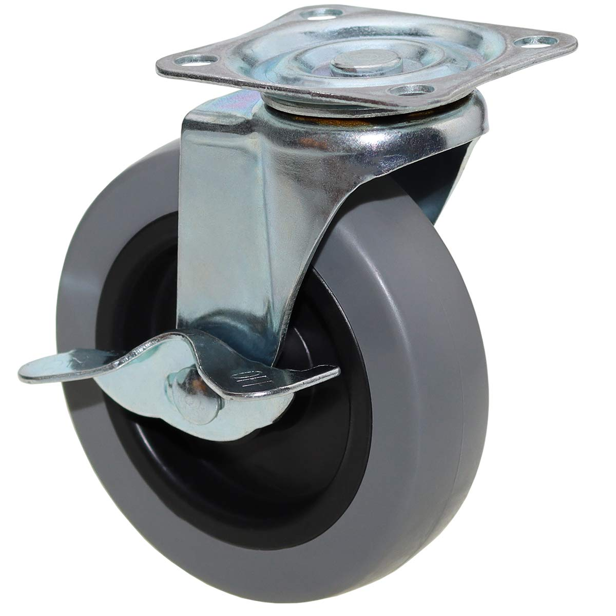 DICASAL Top Plate Casters 4 Inch Side Brake Wheels Durable Heavy Duty Casters Wear Resistant TPR Material Swivel Wheels Castors for Furniture Carts and DIY Tools 4 Pack image number 6