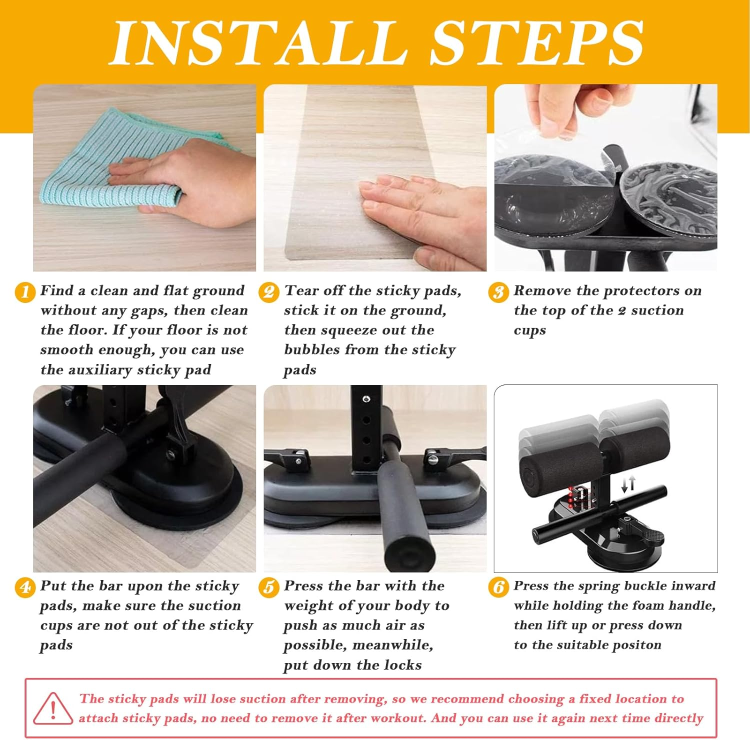 Sit up Bar for Floor, Portable Self Suction Sit up Assistant Device with 4 Adjustable Positions and 2 Suction Cups, Sit up Foot Holder Muscle Training Exercise Equipment for Home or Work image number 5