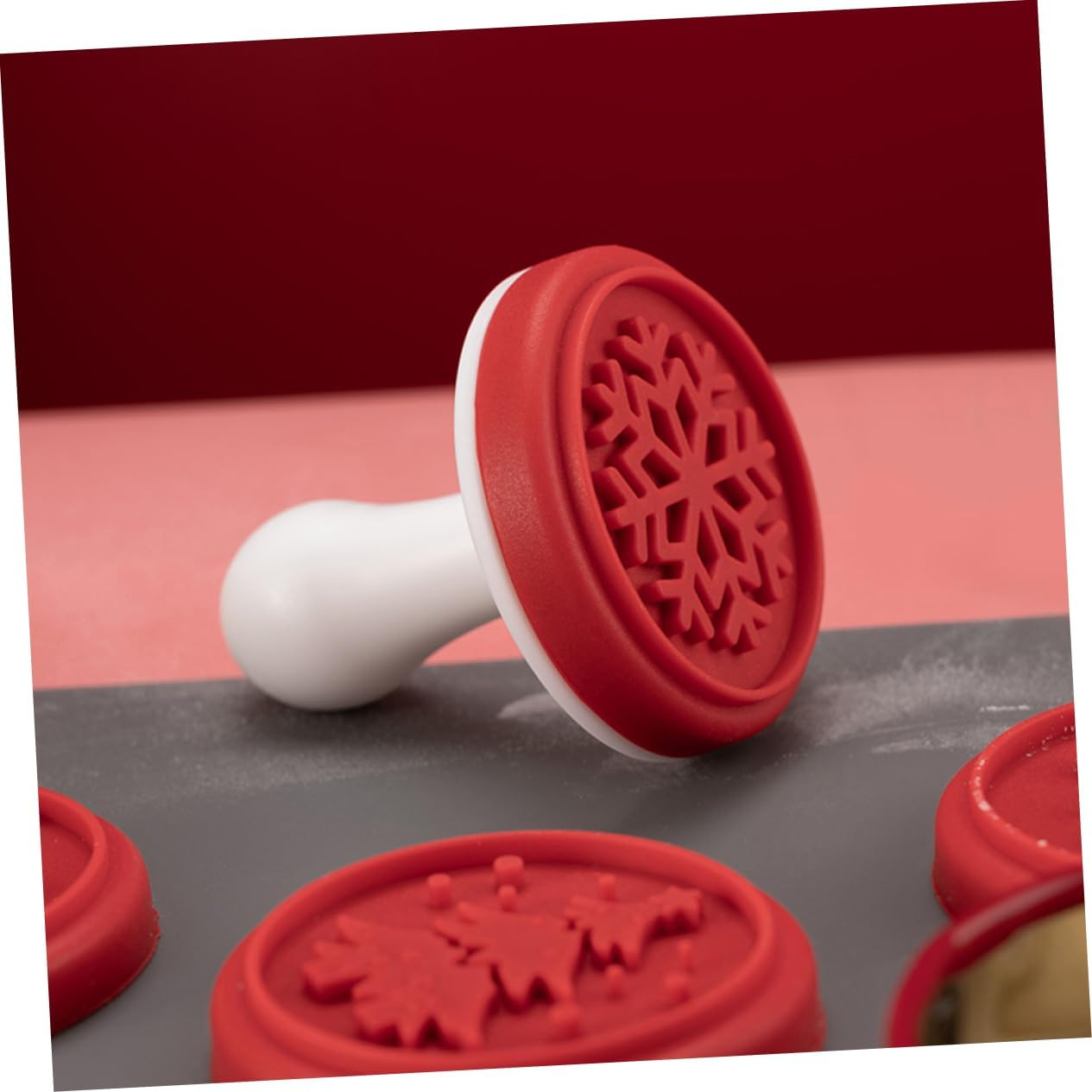 Amosfun Christmas Cookie Seal Biscuit Molds for Baking Stamps DIY Christmas Decorations Baking Mold Hand Press for Biscuit Cutter