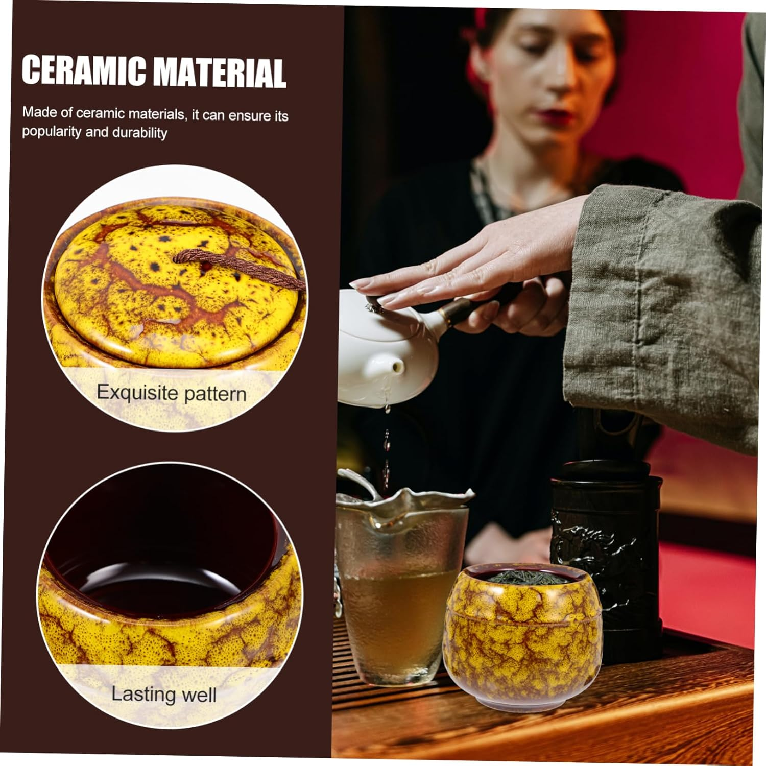 FELTECHELECTR Loose Tea Leaf Storage Jar Vintage Ceramic Canister for Tea Dried Fruits and Snacks Airtight Jar Tassel Lid for Home Kitchen Storage image number 6