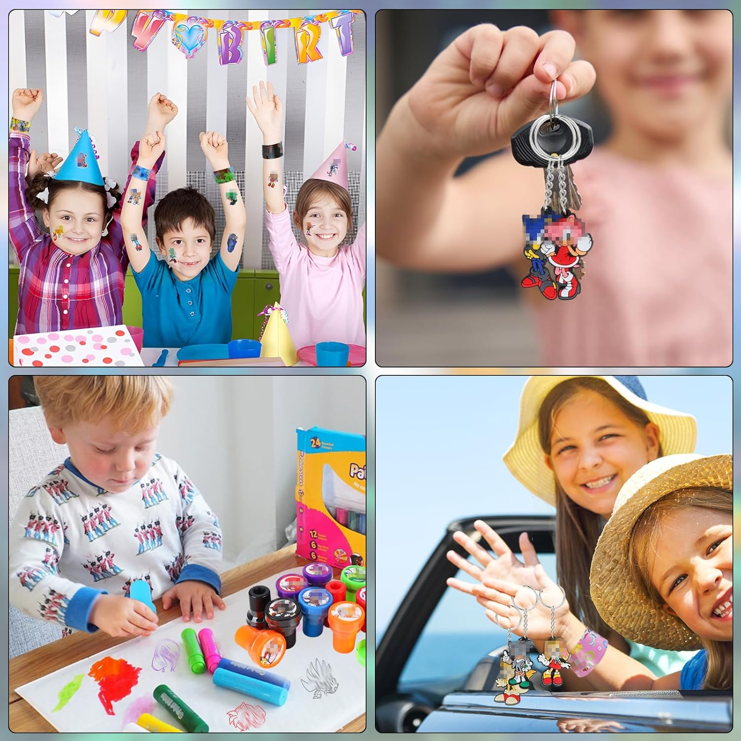 Pack of 84 Hedge-Hog Party Bags, Soni Children'S Birthday Party Bags, 12 Slap Bracelets Clap Bracelets, 12 Stamps, 50 Stickers, 10 Key Chains, Soni Birthday Gift Decoration