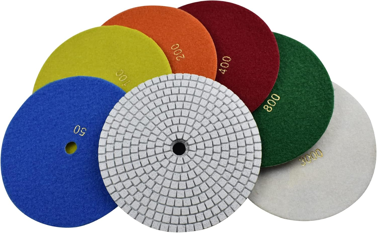 Konfor 7 Step 7" Wet Diamond Polishing Pads Abrasive Set, Great for Granite Travertine Marble Stone image number 6