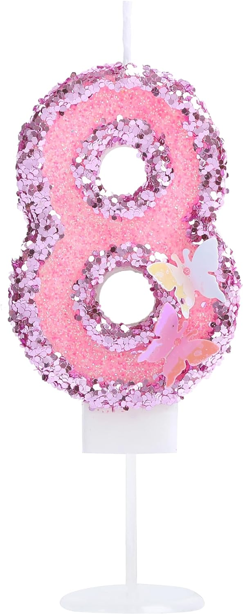 8 Candle Birthday Girl Princess Pink Sequins Number 8 Candle with Two 3D Sweet Butterfly for 8Th Birthday Butterfly Theme Party Decor image number 4