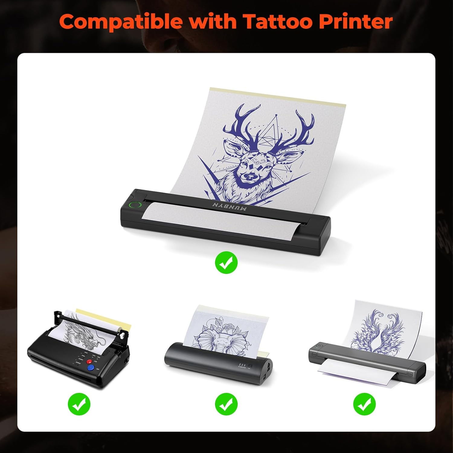 MUNBYN Premium HD Tattoo Transfer Paper 20 Sheets, A4 Size Tattoo Stencil Paper, Instant Clear Transfer, Tattoos Kit Supplies, Compatible with ITP05/ITP06/M08F/P90/MHT-P8009 Printer