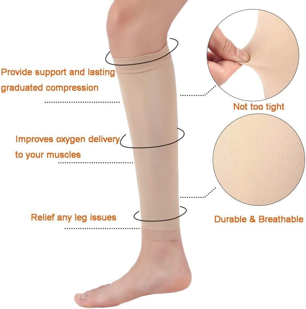 Women'S Footless Compression Socks 2 Pairs Medical Calf Compression Sleeve for Swelling, Shin Splint, Varicose Veins, Edema, Nurses & Maternity (2 Pairs) image number 5