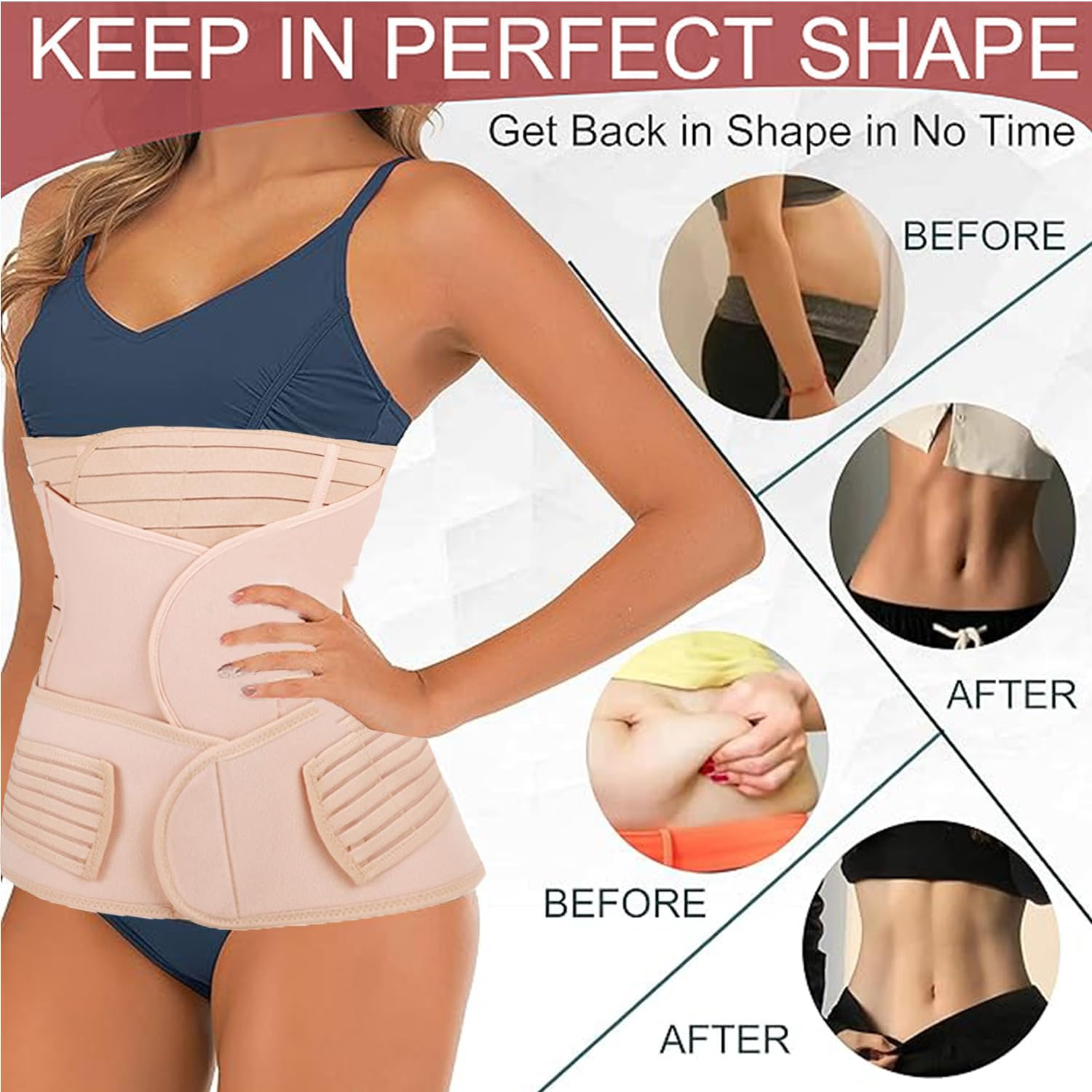 Roczential Three in One Postpartum Support - Restoring Abdominal/Lumbar/Pelvic Belt Shape (Flesh Color)
