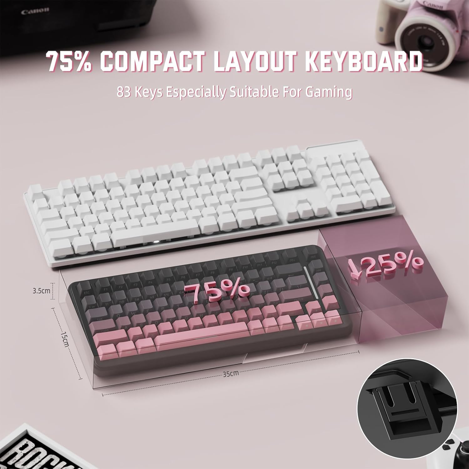 Lexonelec X Attack Shark M86 Pro Wireless Mechanical Keyboard, Bt/2.4G/Wired, 4000Mah, Hot-Swappable Linear Switch, Side-Printed Keycap, QWERTY, RGB Gaming Keyboard with Coiled Cable.(Black Pink) image number 5