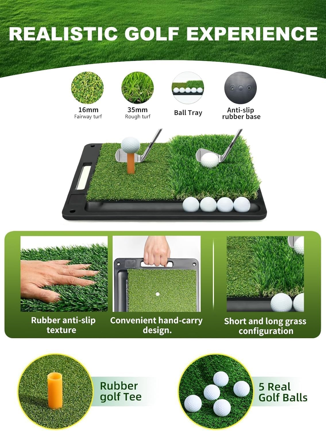 Golf Net, 3X2.1M Practice Net with Tri,Turf Mat, All in 1 Home Hitting Aid Nets, for Backyard, Driving, Chipping, Swing Training, with Target, Mat, Balls, Tee, Golf Lovers image number 4