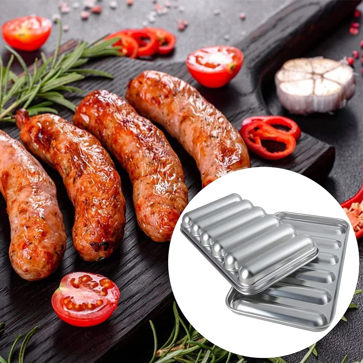304 Stainless Steel Sausage Mould Hot Dog Baking Mould Hot Dog Baking Mould DIY Sausage Kitchen Baking for Birthday Parties Festival Daily for Grill Kitchen Baking Cooking (Silver) image number 3