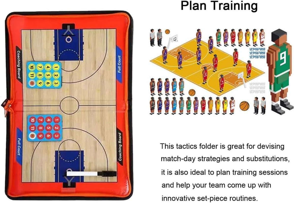 Magnetic Basketball Clipboard for Coach, Portable Tactical Basketball Coaching Board, Double Sides Full & Half Court Dry Erase Board with Marker Pen and Zipper Bag image number 3