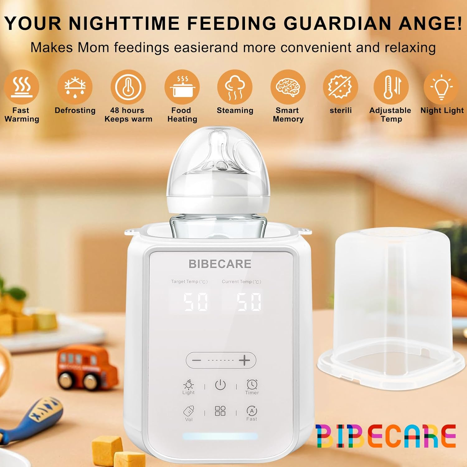 BIBECARE Bottle Warmer, Baby Fast Bottle Warmer for Breastmilk & Formula with Temp Display&Timer Function, Volume-Based Heating for 60ML&ndash;240ML Bottles, Accurate Temp Control, Keep Warm 48H image number 2
