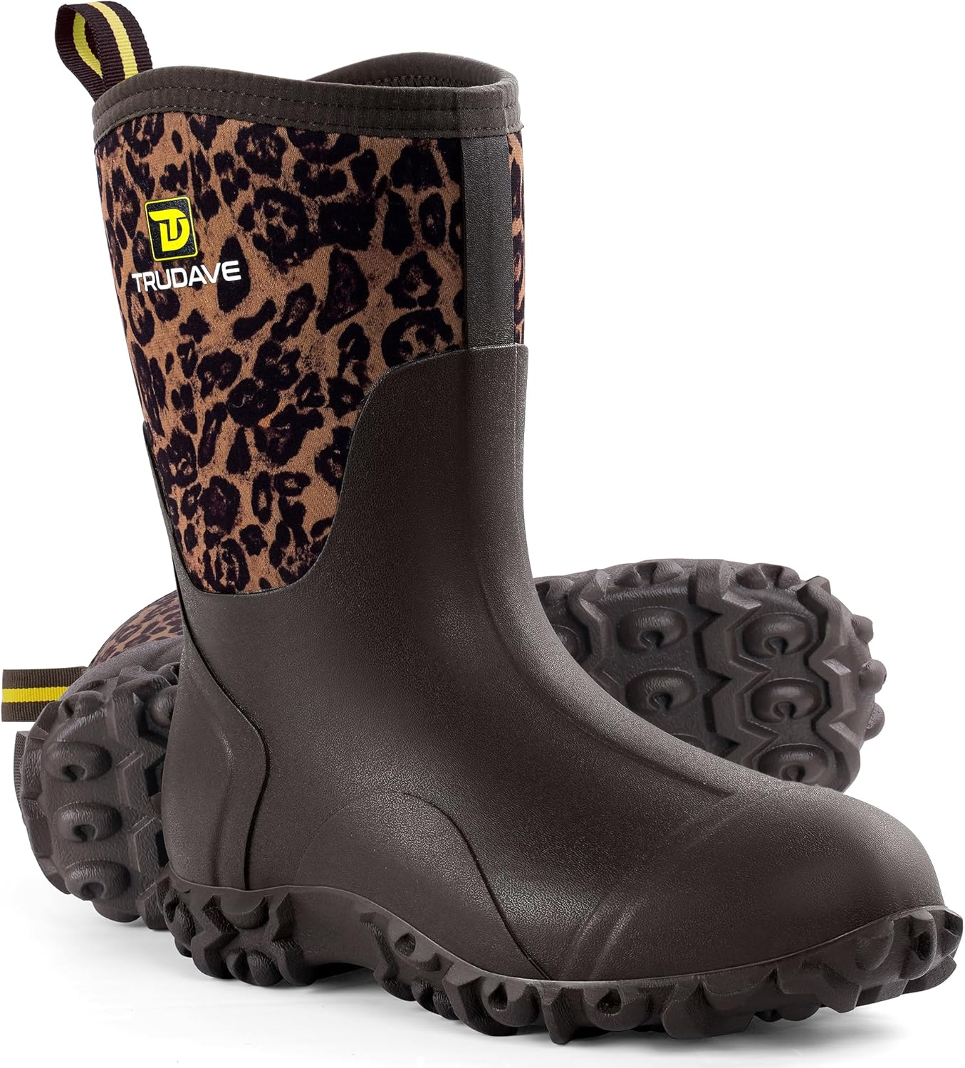 Trudave Rubber Boots for Women with Steel Shank, 6Mm Neoprene Mid Calf Rain Boots, Waterproof Insulated Mud Work Boots All Season, Size 5-11