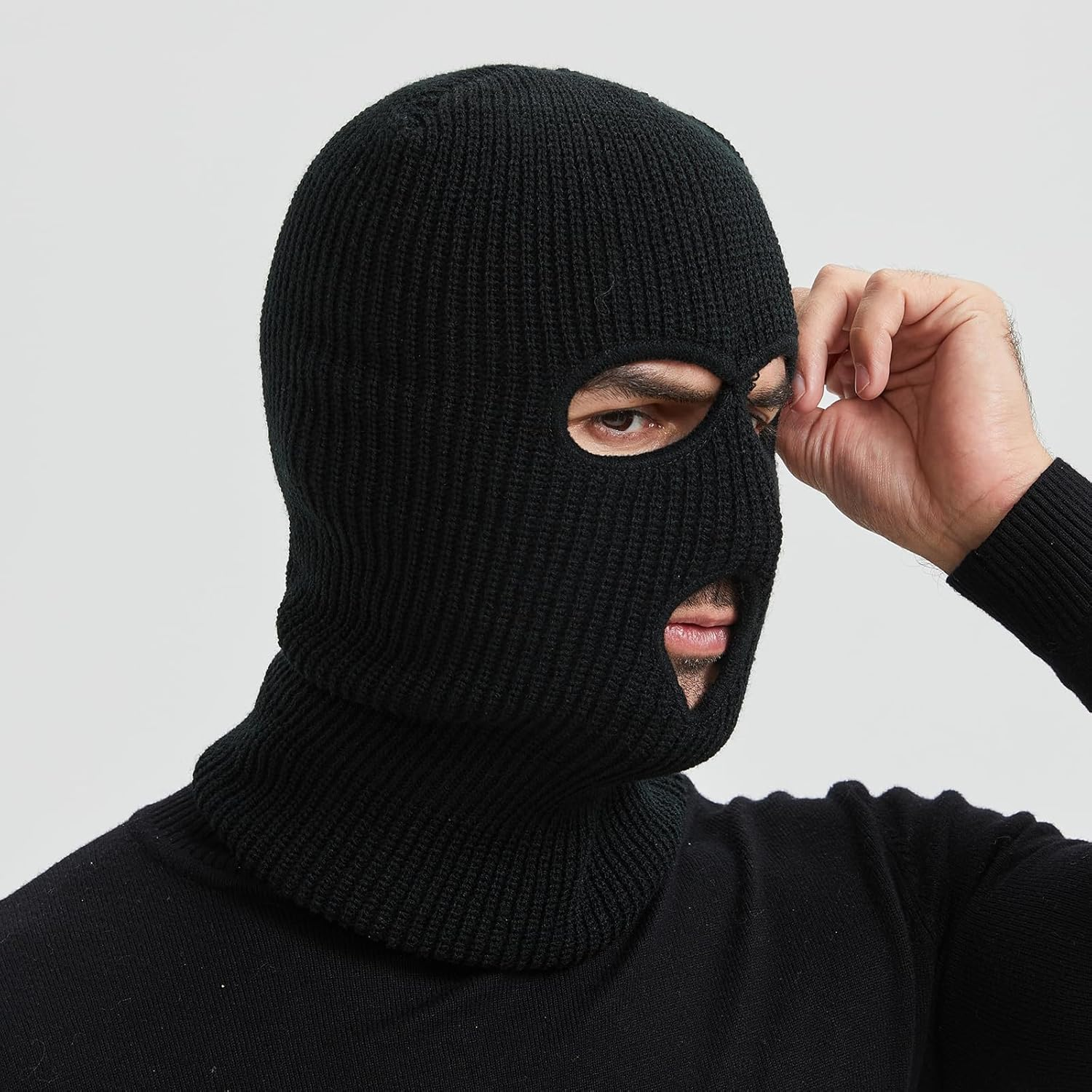 TOPTIE 3 Hole Balaclava, Double Knitted Windproof Breathable Balaclava for Men Women Knit Hat