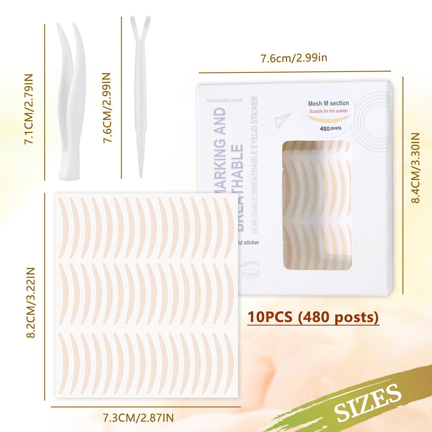 WALWAL Double Eyelid Lift Strips, Invisible Waterproof Eyelid Lifter Strips Stickers with Assisted Fit Fork Bar(480 Pcs, Crescent) image number 2