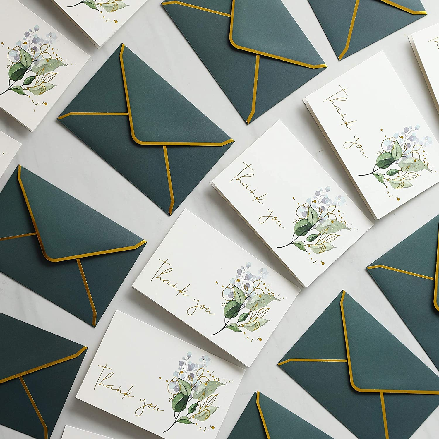 Heavy Duty Thank You Cards with Envelopes - 36 PK Gold Notes 4X6 Inches Baby Shower Wedding Small Business Graduation Funeral Bridal (Greenery) image number 3