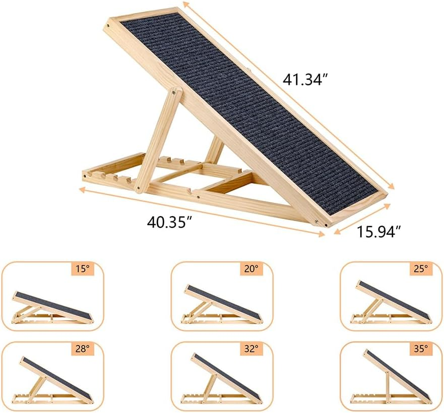 ATDORO Folding Portable Wood Pet Ramp for Small and Older Animals,Lightweight Dog Car Ramps for SUV, Bed, Couch (Large)