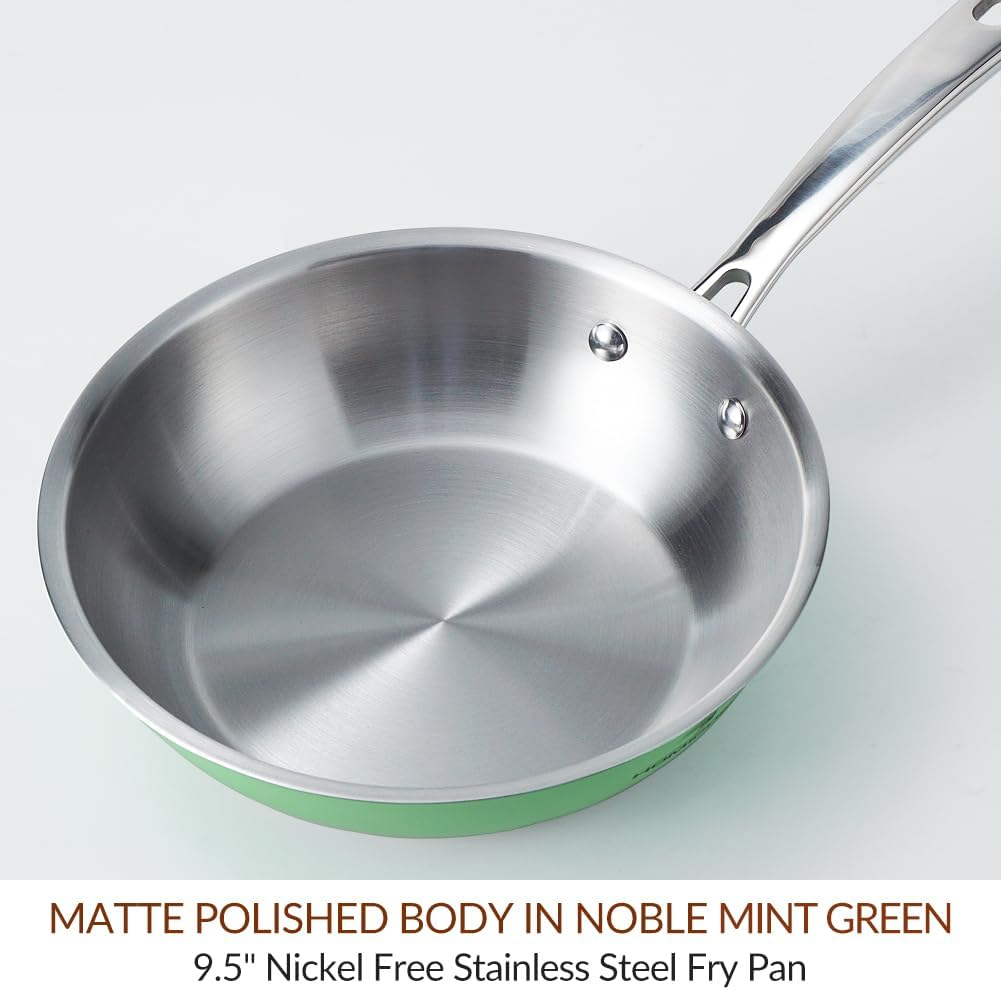 HOMICHEF 24 CM Mint Green Stainless Steel Nickel Free Fry Pan - No Toxic Induction Frying Pan - Non Coating Nickel Free Skillets image number 2