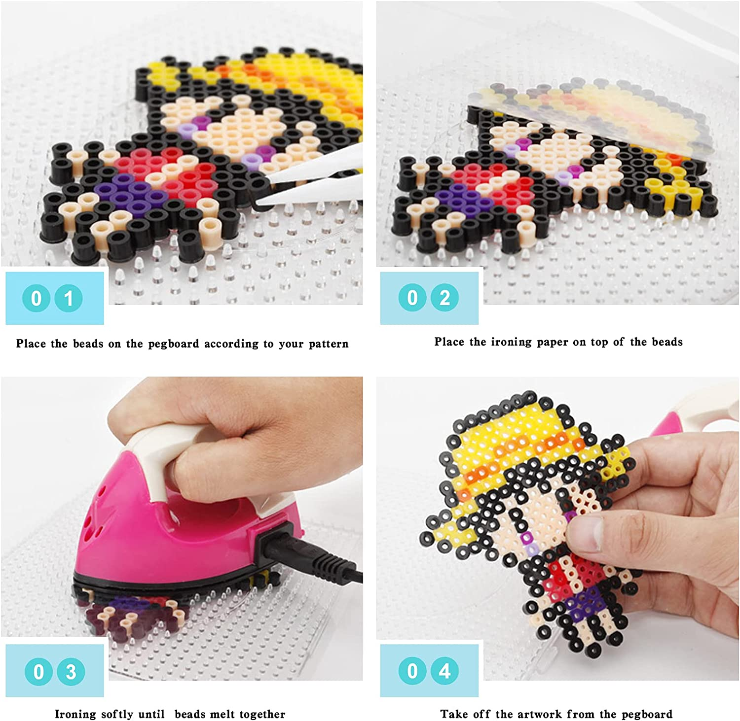 YEESON 6 Pieces Large Square Fuse Beads Boards,5Mm Plastic Beads Boards Suitable for Children DIY Handmade Craft Beads image number 2