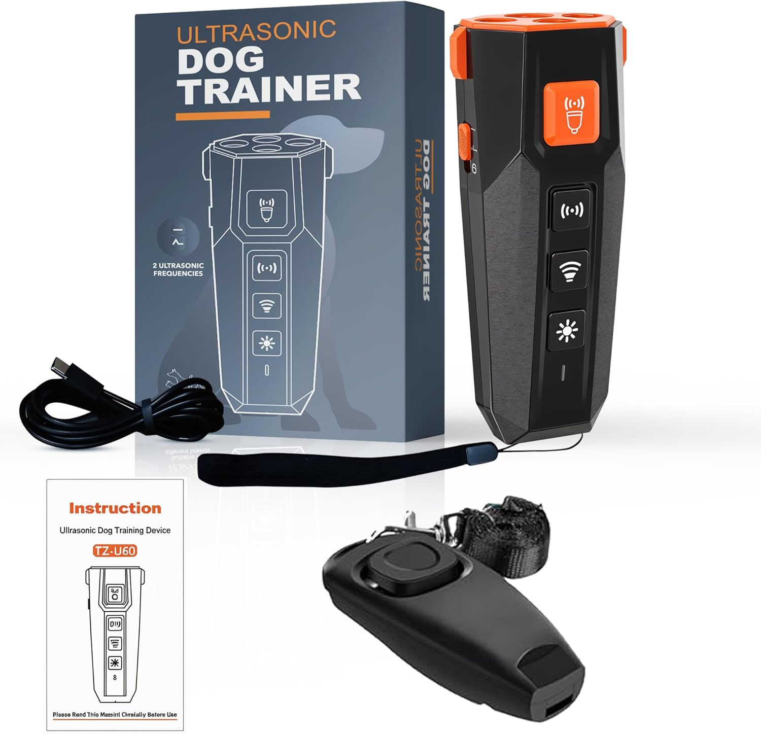 Ultrasonic Dog Bark Control & Dog Barking Device &ndash; Flashlight, 3 Emitters, 4 Modes, 15M Range | Safe & Humane anti Barking Device for Dogs | Dog Behaviour Device, Dog Clicker & Dog Training Clicker | Bark Shield for Dogs with Clicker